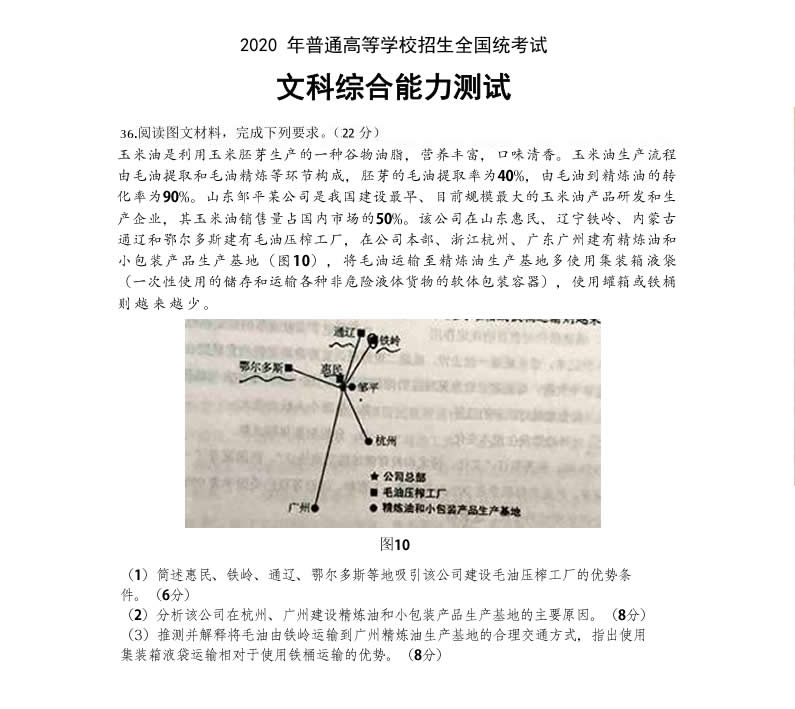 山東三星集團(tuán)玉米油登上了2020全國(guó)高考卷！這道題你會(huì)怎么答？